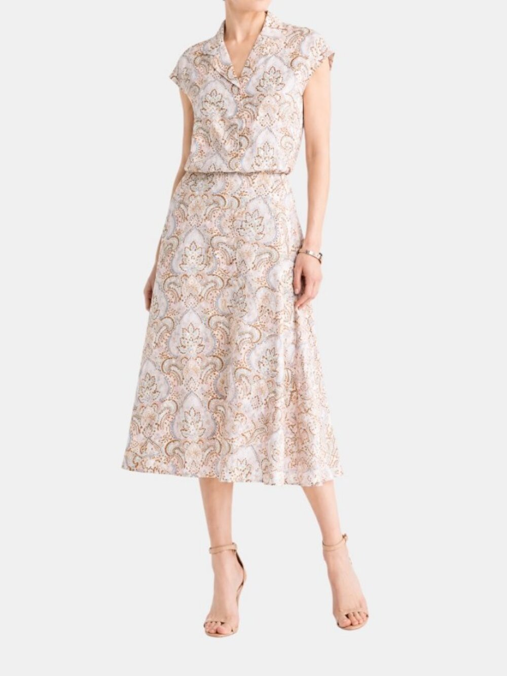 NWT T TAHARI PAISLEY NATURAL PRINT LINEN BLEND 2-PIECE SET